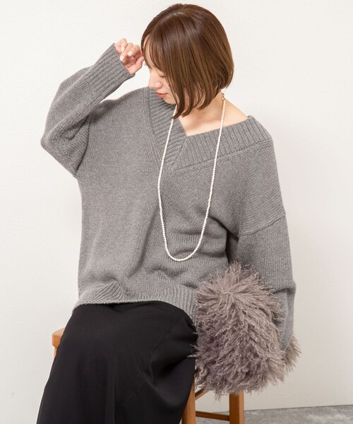 NOLLEY’S Sophi（ノーリーズソフィ）の「ブライト紡毛Vネックプルオーバー（ニット/セーター・レディース・ピンク/オフホワイト/グレー・38）」の17枚目の写真