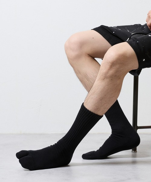 100% FINE COTTON PLAIN 2 PACK RIB TABI SOCKS / ファイン コットン