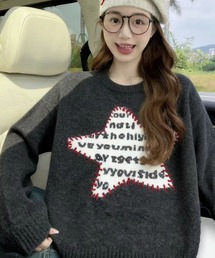 ヌメロ　星型ラメ刺繍ニットセーター（黒） ヌメロ 星型ラメ刺繍ニットセーター（黒）