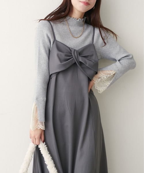 natural couture（ナチュラルクチュール）の「袖口レースもちもちリブタートル（ニット/セーター・レディース・スミクロ/ライトグレー/ボルドー/サックスブルー/ピンク/ラベンダー/ミント/イエロー/オフホワイト・FREE）」の16枚目の写真