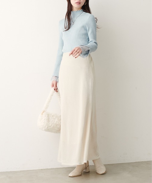 natural couture（ナチュラルクチュール）の「袖口レースもちもちリブタートル（ニット/セーター・レディース・スミクロ/ライトグレー/ボルドー/サックスブルー/ピンク/ラベンダー/ミント/イエロー/オフホワイト・FREE）」の21枚目の写真