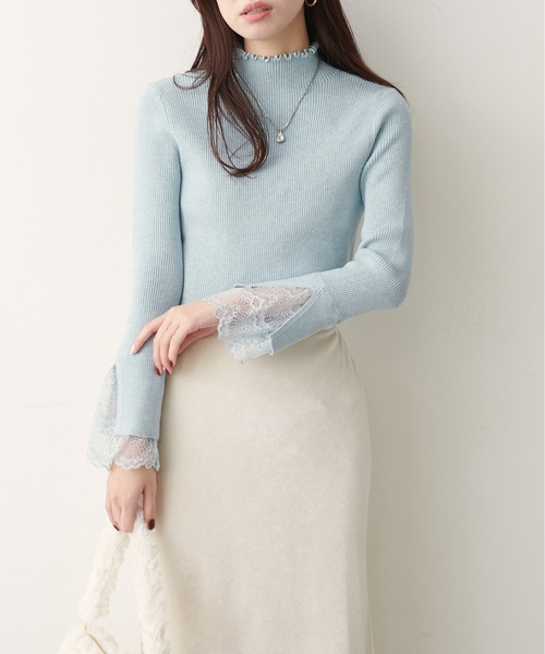 natural couture（ナチュラルクチュール）の「袖口レースもちもちリブタートル（ニット/セーター・レディース・スミクロ/ライトグレー/ボルドー/サックスブルー/ピンク/ラベンダー/ミント/イエロー/オフホワイト・FREE）」の20枚目の写真