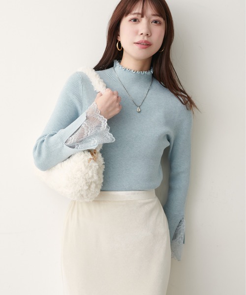 natural couture（ナチュラルクチュール）の「袖口レースもちもちリブタートル（ニット/セーター・レディース・スミクロ/ライトグレー/ボルドー/サックスブルー/ピンク/ラベンダー/ミント/イエロー/オフホワイト・FREE）」の19枚目の写真