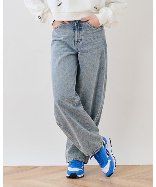 【130cmあり】ベルトつきバレルシルエットパンツ