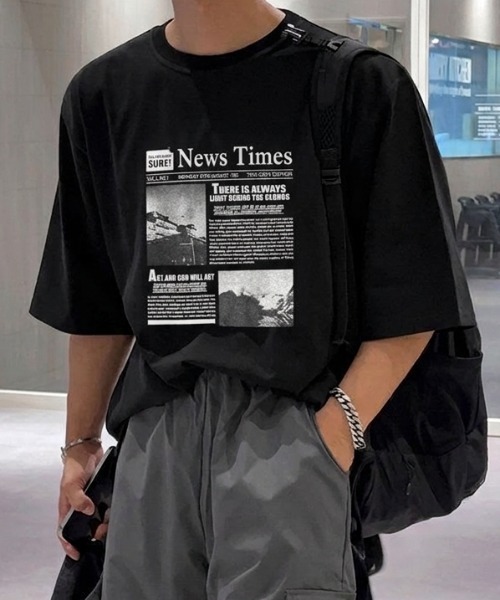 B.R.U(ブル)の「ニュースタイムズプリントTシャツ(Tシャツ/カットソー・メンズ・ホワイト/ネイビー/グレー/カーキ・FREE)」の4枚目の写真