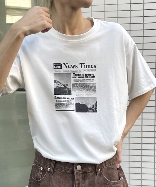 B.R.U(ブル)の「ニュースタイムズプリントTシャツ(Tシャツ/カットソー・メンズ・ホワイト/ネイビー/グレー/カーキ・FREE)」の11枚目の写真
