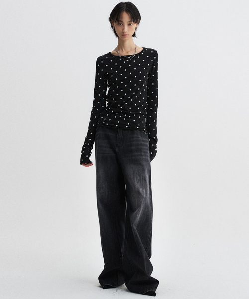 DNSR WOMEN(ディーエヌエスアールウーマン)の「ドットロングスリーブブラック(Tシャツ/カットソー・レディース・その他・OS)」の2枚目の写真