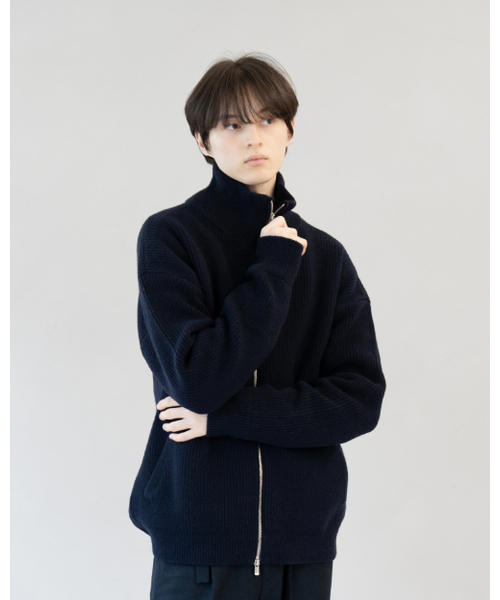 Excella Lambswool Knit zip-up (Dark Navy)（カーディガン/ボレロ