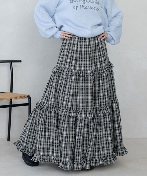 RAGEBLUE(レイジブルー)の「ボリュームチェックフリルティアードスカート(スカート・レディース・ブラウン/ブルー/ブラック・FREE)」の2枚目の写真