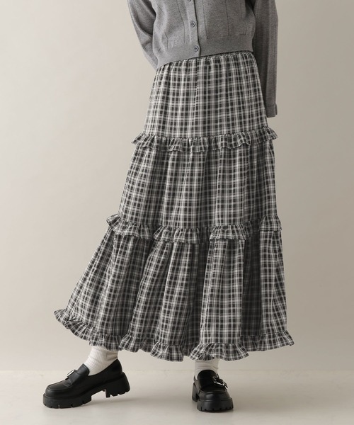 RAGEBLUE(レイジブルー)の「ボリュームチェックフリルティアードスカート(スカート・レディース・ブラウン/ブルー/ブラック・FREE)」の6枚目の写真