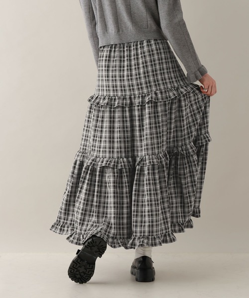 RAGEBLUE(レイジブルー)の「ボリュームチェックフリルティアードスカート(スカート・レディース・ブラウン/ブルー/ブラック・FREE)」の7枚目の写真