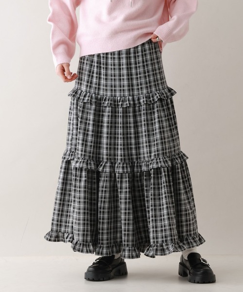 RAGEBLUE(レイジブルー)の「ボリュームチェックフリルティアードスカート(スカート・レディース・ブラウン/ブルー/ブラック・FREE)」の8枚目の写真