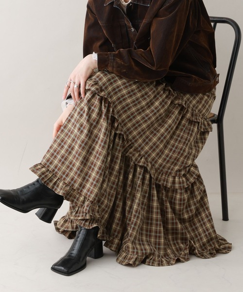 RAGEBLUE(レイジブルー)の「ボリュームチェックフリルティアードスカート(スカート・レディース・ブラウン/ブルー/ブラック・FREE)」の14枚目の写真