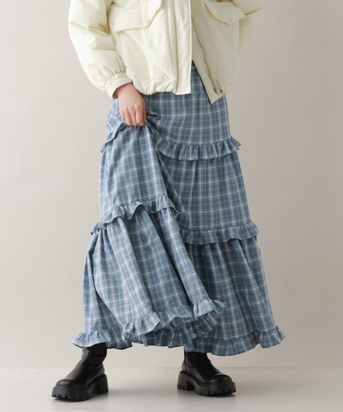 RAGEBLUE(レイジブルー)の「ボリュームチェックフリルティアードスカート(スカート・レディース・ブラウン/ブルー/ブラック・FREE)」の19枚目の写真