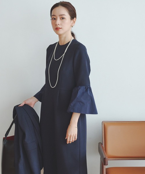 Lulu　Merlette ネイビー フレアスリーブ ワンピース Lulu Merlette ネイビー フレアスリーブ ワンピース Lulu Merlette