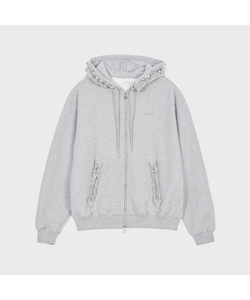 ALKI ALKA(アルキアルカ)の「Frill Hoodie Zip-up (Gray)(パーカー・レディース・ライトグレー・FREE)」の1枚目の写真