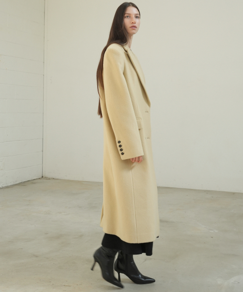 PAUL&ALICE（ポール&アリス）の「[WOOL 100%] DOUBLE LONG WOOL COAT / BUTTER（チェスターコート・レディース・ライトイエロー・FREE）」の4枚目の写真