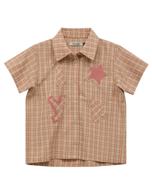 WaiKei（ワイケイ）の「YK スターアップリケチェック半袖シャツピンクベージュ（シャツ/ブラウス・レディース・その他・0/1/2）」の6枚目の写真