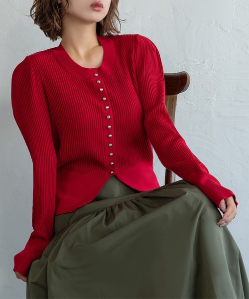 KOBE LETTUCE(コウベレタス)の「ボリューム袖ボタンデザインカーディガン(カーディガン/ボレロ・レディース・アイボリー系/レッド/グレー/ネイビー・M)」の8枚目の写真