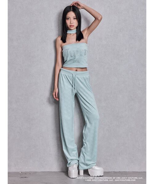 JUICY COUTURE（ジューシークチュール）の「GYDA×Juicy Couture GG JC Emboss Big Bling Velour Track Pants（スウェットパンツ・レディース・ミント/ピンク/ブラック・FREE）」の14枚目の写真