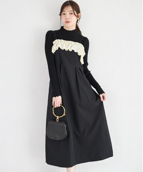 tocco closet（トッコ　クローゼット）の「【ZOZO限定】胸元フリルキャミソールジャンパースカート（ジャンパースカート・レディース・アイボリー/ブラック・M）」の2枚目の写真