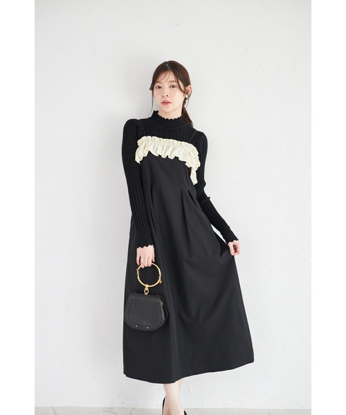 tocco closet（トッコ　クローゼット）の「【ZOZO限定】胸元フリルキャミソールジャンパースカート（ジャンパースカート・レディース・アイボリー/ブラック・M）」の6枚目の写真