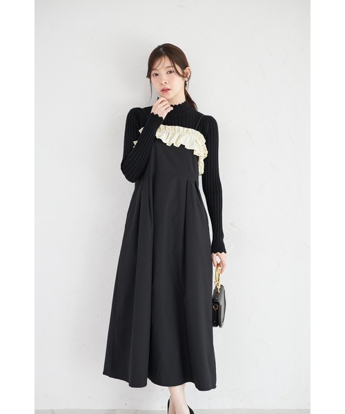 tocco closet（トッコ　クローゼット）の「【ZOZO限定】胸元フリルキャミソールジャンパースカート（ジャンパースカート・レディース・アイボリー/ブラック・M）」の7枚目の写真