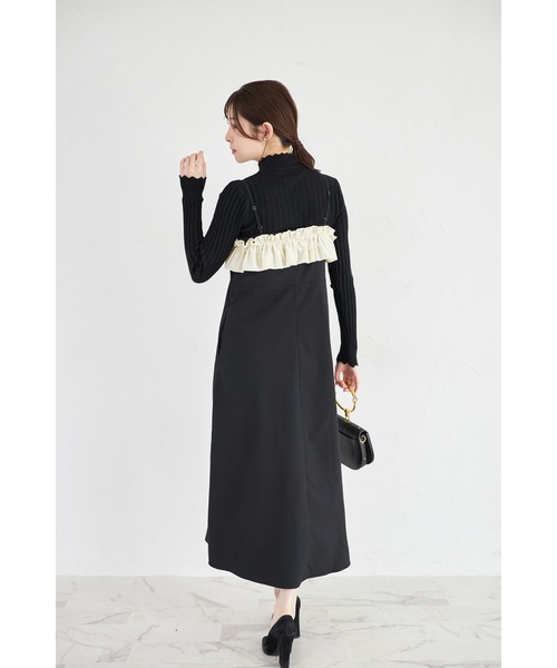 tocco closet（トッコ　クローゼット）の「【ZOZO限定】胸元フリルキャミソールジャンパースカート（ジャンパースカート・レディース・アイボリー/ブラック・M）」の5枚目の写真