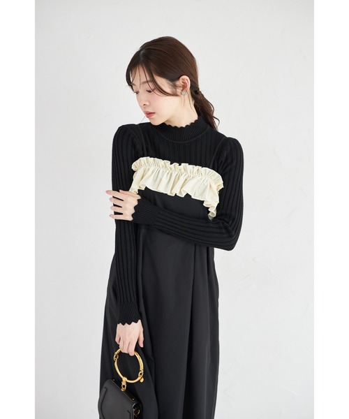 tocco closet（トッコ　クローゼット）の「【ZOZO限定】胸元フリルキャミソールジャンパースカート（ジャンパースカート・レディース・アイボリー/ブラック・M）」の9枚目の写真