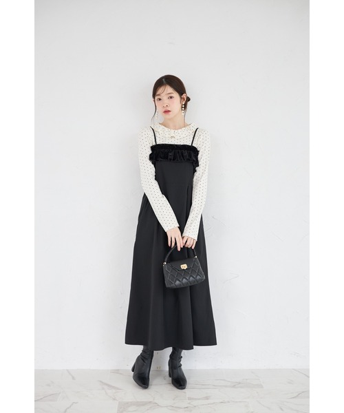 tocco closet（トッコ　クローゼット）の「【ZOZO限定】胸元フリルキャミソールジャンパースカート（ジャンパースカート・レディース・アイボリー/ブラック・M）」の14枚目の写真