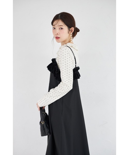 tocco closet（トッコ　クローゼット）の「【ZOZO限定】胸元フリルキャミソールジャンパースカート（ジャンパースカート・レディース・アイボリー/ブラック・M）」の22枚目の写真