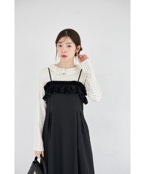 tocco closet（トッコ　クローゼット）の「【ZOZO限定】胸元フリルキャミソールジャンパースカート（ジャンパースカート・レディース・アイボリー/ブラック・M）」の20枚目の写真