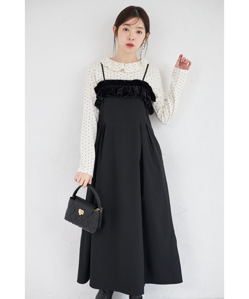 tocco closet（トッコ　クローゼット）の「【ZOZO限定】胸元フリルキャミソールジャンパースカート（ジャンパースカート・レディース・アイボリー/ブラック・M）」の19枚目の写真