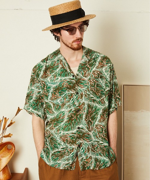 Schott(ショット)の「Schott/ショット/HORSE RAYON SHIRT/ホース レーヨン シャツ(シャツ/ブラウス・メンズ・グリーン/ネイビー・M/L/XL/2XL)」の1枚目の写真