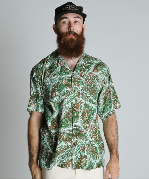 Schott(ショット)の「Schott/ショット/HORSE RAYON SHIRT/ホース レーヨン シャツ(シャツ/ブラウス・メンズ・グリーン/ネイビー・M/L/XL/2XL)」の4枚目の写真