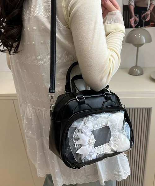 shopnikoniko(ショップニコニコ)の「PUレザー ミニボストン 推し活 痛バッグ(ボストンバッグ・レディース・ブラック/ホワイト・フリー)」の4枚目の写真