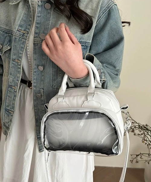 shopnikoniko(ショップニコニコ)の「PUレザー ミニボストン 推し活 痛バッグ(ボストンバッグ・レディース・ブラック/ホワイト・フリー)」の6枚目の写真