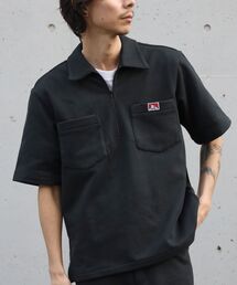 【BEN DAVIS(ベンデイビス)】90TH H.SWEAT S/S 1/2 ZIP SHIRT / ヘビーウェイト 半袖 ハーフジップ 裏毛 ワンポイント ≪セットアップ対応≫