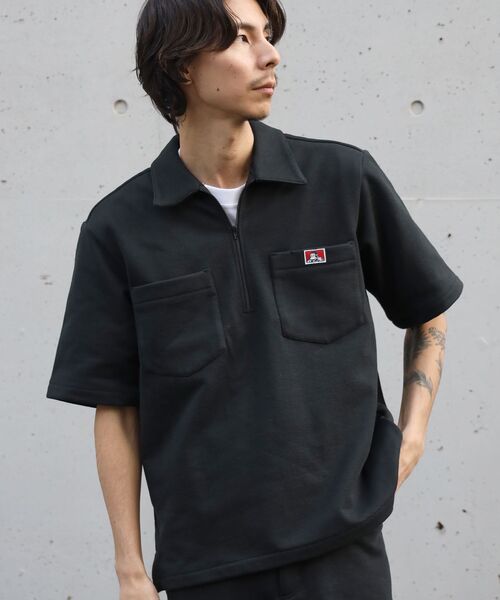 BEN DAVIS/WHITE LABEL(ベンデイビス ホワイトラベル)の「【BEN DAVIS(ベンデイビス)】90TH H.SWEAT S/S 1/2 ZIP SHIRT / ヘビーウェイト 半袖 ハーフジップ 裏毛 ワンポイント ≪セットアップ対応≫(シャツ/ブラウス・メンズ・ブラック/グレー・MEDIUM/LARGE/X-LARGE)」の3枚目の写真