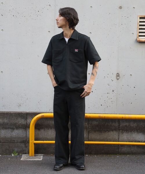 BEN DAVIS/WHITE LABEL(ベンデイビス ホワイトラベル)の「【BEN DAVIS(ベンデイビス)】90TH H.SWEAT S/S 1/2 ZIP SHIRT / ヘビーウェイト 半袖 ハーフジップ 裏毛 ワンポイント ≪セットアップ対応≫(シャツ/ブラウス・メンズ・ブラック/グレー・MEDIUM/LARGE/X-LARGE)」の4枚目の写真