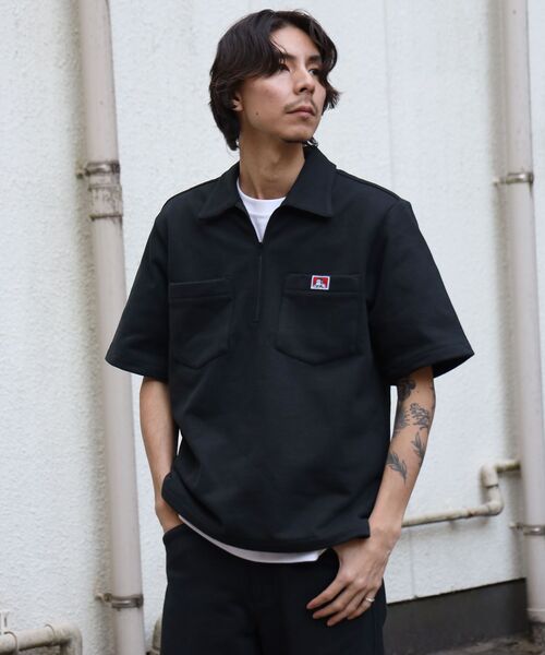 BEN DAVIS/WHITE LABEL(ベンデイビス ホワイトラベル)の「【BEN DAVIS(ベンデイビス)】90TH H.SWEAT S/S 1/2 ZIP SHIRT / ヘビーウェイト 半袖 ハーフジップ 裏毛 ワンポイント ≪セットアップ対応≫(シャツ/ブラウス・メンズ・ブラック/グレー・MEDIUM/LARGE/X-LARGE)」の10枚目の写真