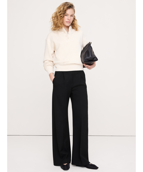 Banana Republic(バナナリパブリック)の「ハイライズ ワイドレッグ ドレーピー ポンチ プルオン パンツ(その他パンツ・レディース・ブラック/クリーム・XS/S/M/L)」の5枚目の写真