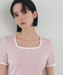 CITYBREEZE | スクエアネックライン配色半袖Tシャツ_PINK(Tシャツ/カットソー)