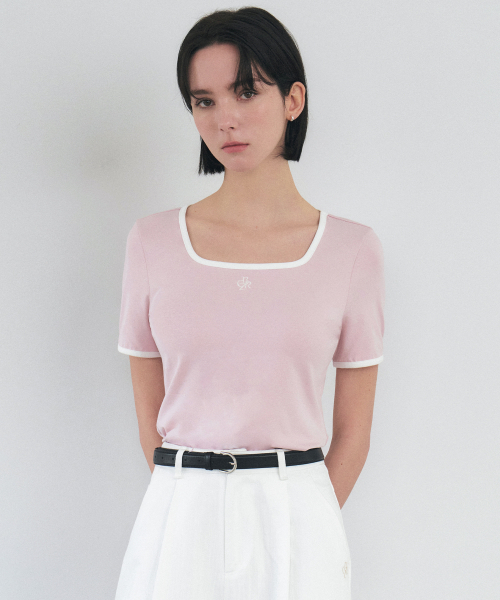 CITYBREEZE(シティブリーズ)の「スクエアネックライン配色半袖Tシャツ_PINK(Tシャツ/カットソー・レディース・ピンク・FREE)」の2枚目の写真