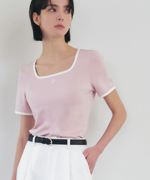 CITYBREEZE(シティブリーズ)の「スクエアネックライン配色半袖Tシャツ_PINK(Tシャツ/カットソー・レディース・ピンク・FREE)」の4枚目の写真