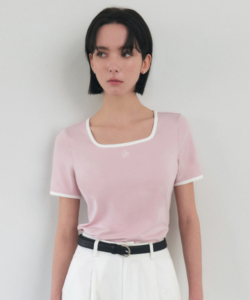 CITYBREEZE(シティブリーズ)の「スクエアネックライン配色半袖Tシャツ_PINK(Tシャツ/カットソー・レディース・ピンク・FREE)」の5枚目の写真