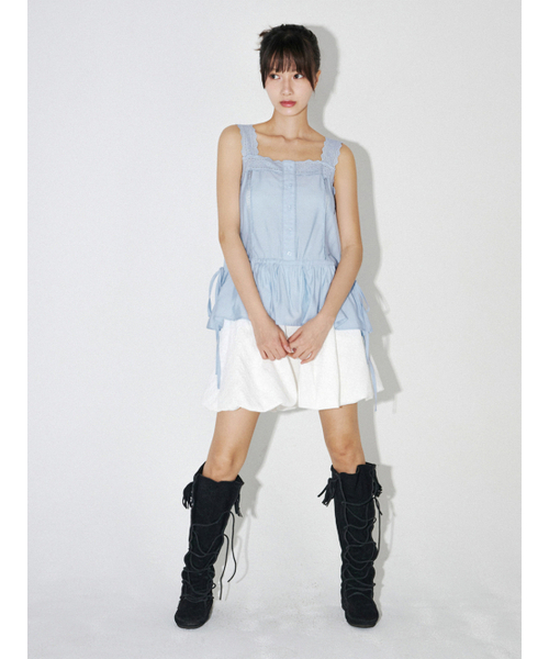 MELLOTORY（メロートリー）の「レーステーピングノースリーブブラウス（ライトブルー）（Tシャツ/カットソー・レディース・ライトブルー・FREE）」の8枚目の写真