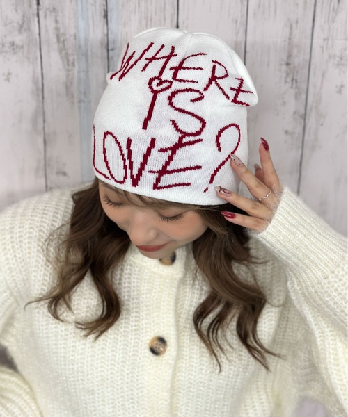 セール】《英字LOVEメッセージ×存在感デザイン》ニットビーニー帽