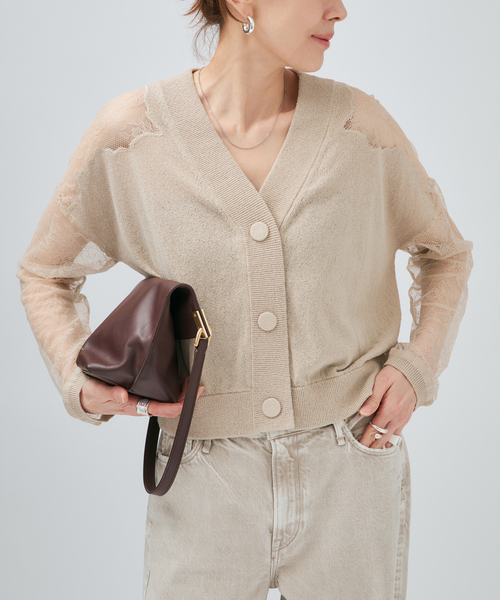 VERMEIL par iena(ヴェルメイユパーイエナ)の「Cotton Boucle レースカーディガン(カーディガン/ボレロ・レディース・ブラック/ベージュ・FREE)」の2枚目の写真