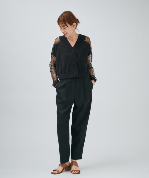 VERMEIL par iena(ヴェルメイユパーイエナ)の「Cotton Boucle レースカーディガン(カーディガン/ボレロ・レディース・ブラック/ベージュ・FREE)」の3枚目の写真